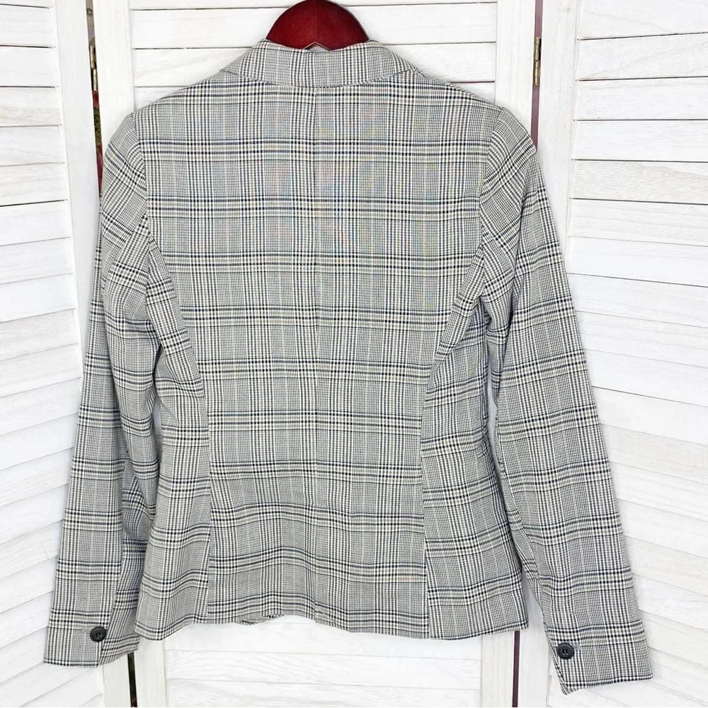 Zara Blazer Jacket Womens 2 Black‎ White Tan Single Breasted Lined Suit Button